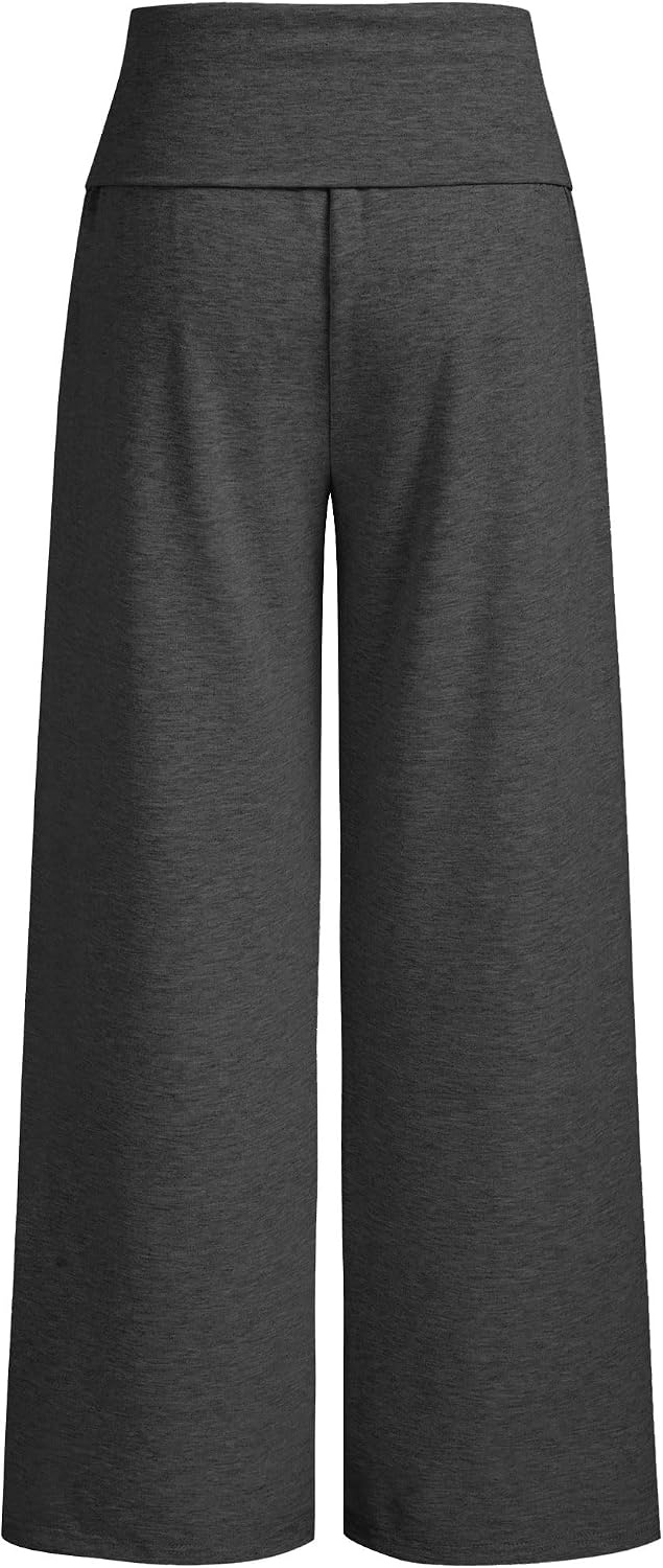 image:imageZAFUL Womens Striped Pants Fold Waist Wide Leg Pants Lounge Pajama Pants3zdark Gray