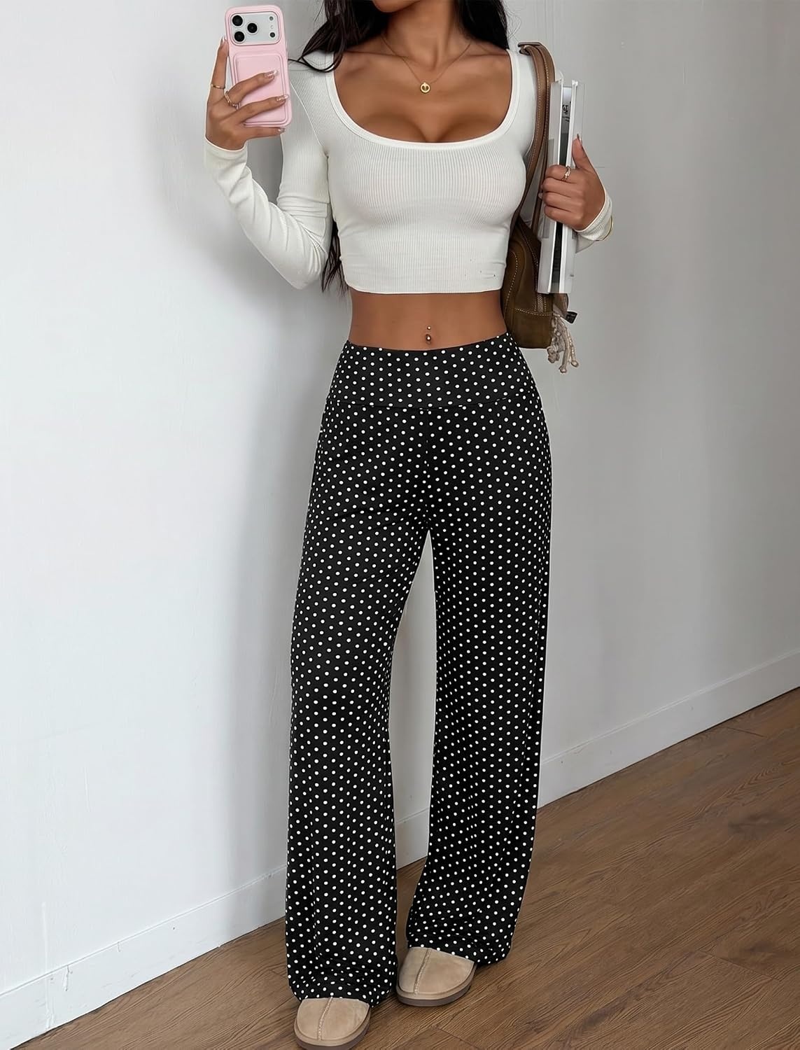 image:imageZAFUL Womens Striped Pants Fold Waist Wide Leg Pants Lounge Pajama Pants3zdot Black