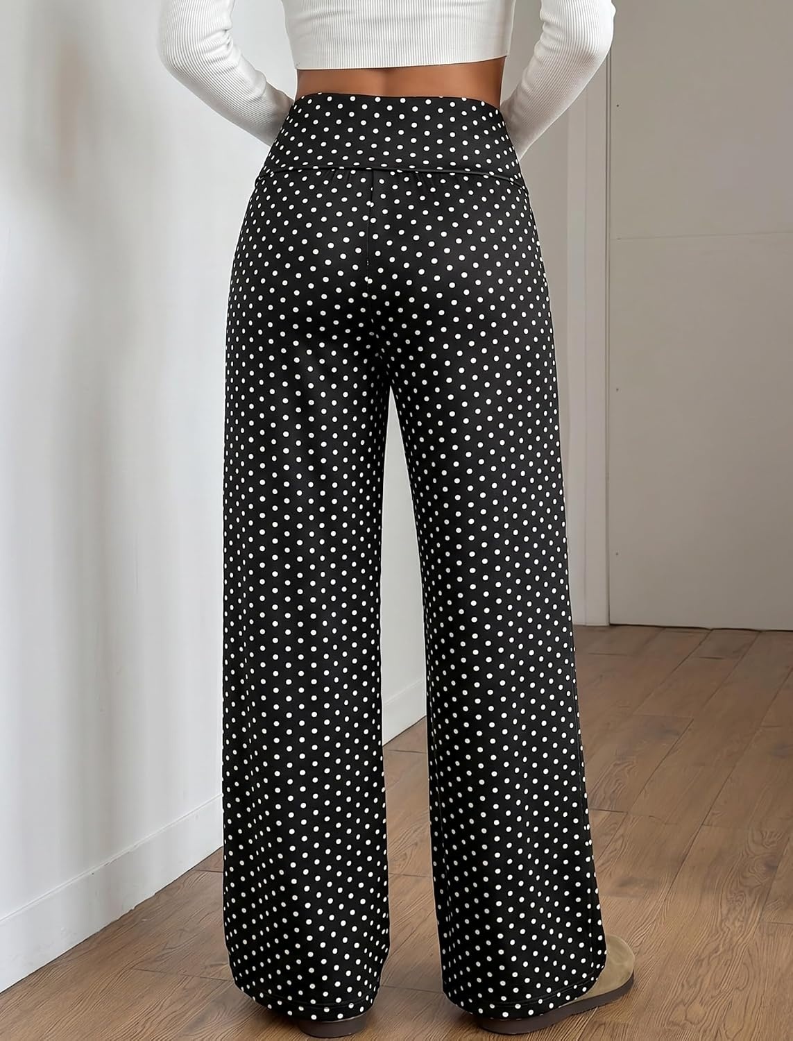 image:imageZAFUL Womens Striped Pants Fold Waist Wide Leg Pants Lounge Pajama Pants3zdot Black