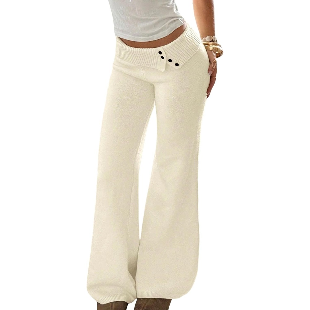 image:imageZAFUL Womens Buttons Wide Leg Core Spun Knit Fall Winter Lounge Pants1beige