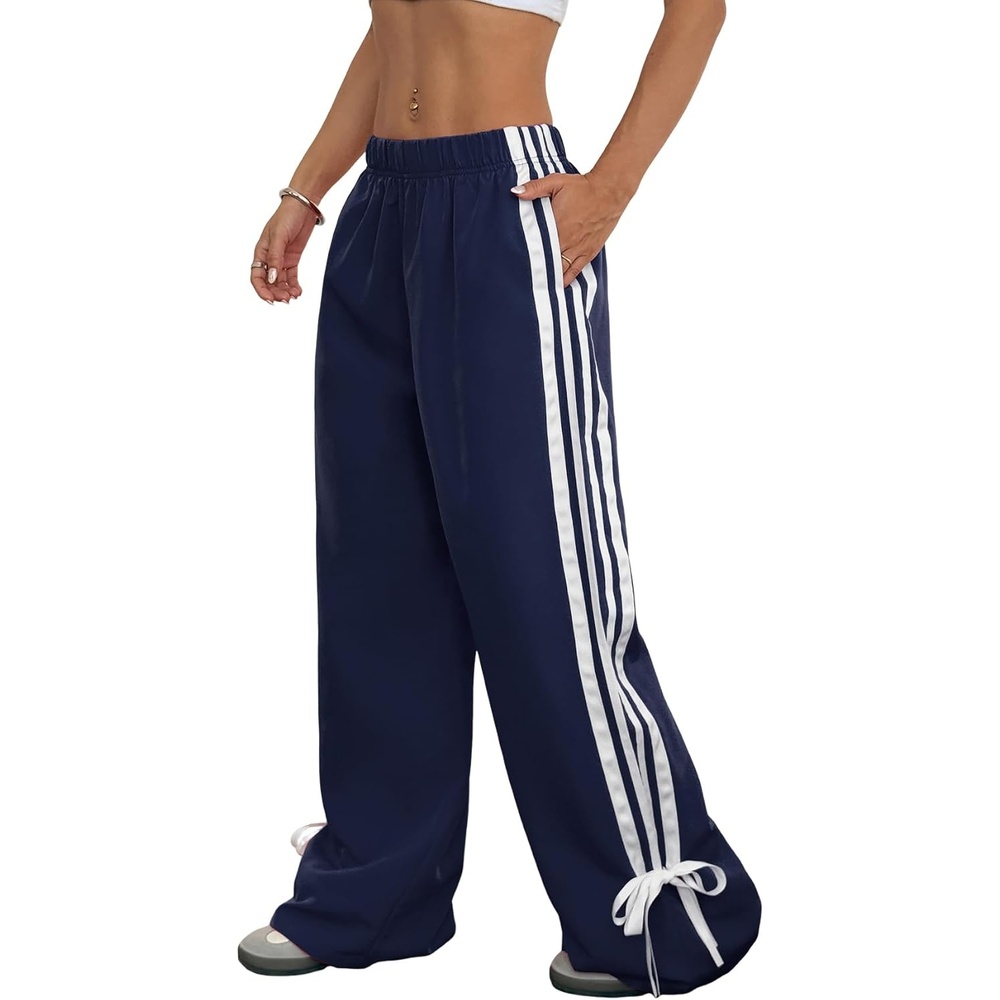 image:imageZAFUL Womens Side Striped Baggy Pants Wide Leg Track Pants Streetwear3navy