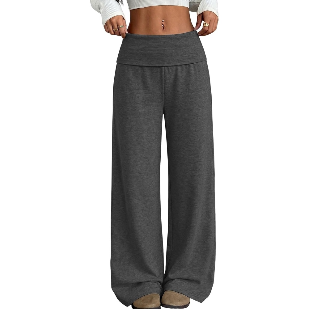 image:imageZAFUL Womens Striped Pants Fold Waist Wide Leg Pants Lounge Pajama Pants3zdark Gray
