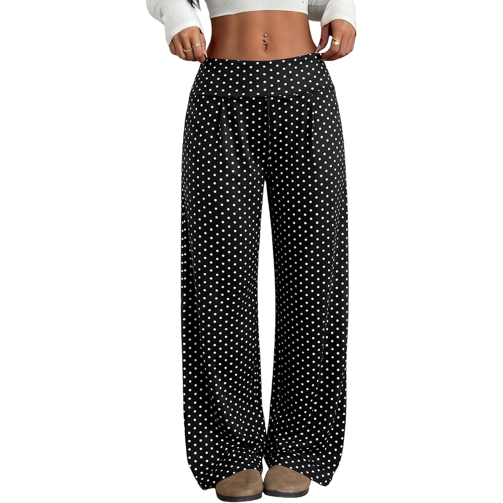 image:imageZAFUL Womens Striped Pants Fold Waist Wide Leg Pants Lounge Pajama Pants3zdot Black