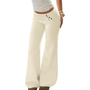 ZAFUL Womens Buttons Wide Leg Core Spun Knit Fall Winter Lounge Pants(1-beige)