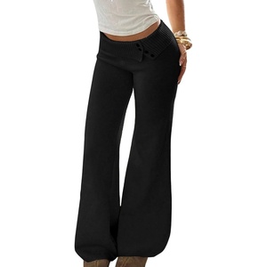ZAFUL Womens Buttons Wide Leg Core Spun Knit Fall Winter Lounge Pants(1-black)