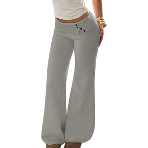 ZAFUL Womens Buttons Wide Leg Core Spun Knit Fall Winter Lounge Pants(1-gray)
