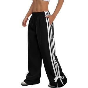ZAFUL Womens Side Striped Baggy Pants Wide Leg Track Pants Streetwear(3-black)