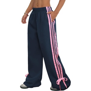 ZAFUL Womens Side Striped Baggy Pants Wide Leg Track Pants Streetwear(3-blue&pink)