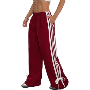 ZAFUL Womens Side Striped Baggy Pants Wide Leg Track Pants Streetwear(3-burgundy)