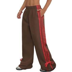 ZAFUL Womens Side Striped Baggy Pants Wide Leg Track Pants Streetwear(3-coffee&red)