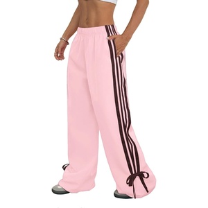 ZAFUL Womens Side Striped Baggy Pants Wide Leg Track Pants Streetwear(3-pink&brown)