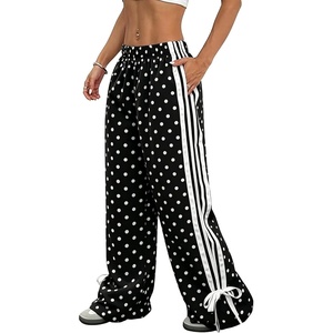 ZAFUL Womens Side Striped Baggy Pants Wide Leg Track Pants Streetwear(3-polka Black)
