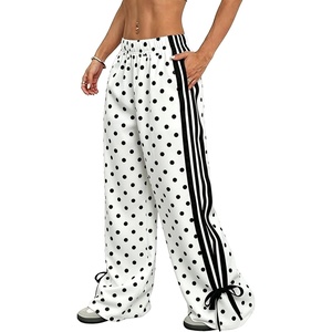 ZAFUL Womens Side Striped Baggy Pants Wide Leg Track Pants Streetwear(3-polka White)
