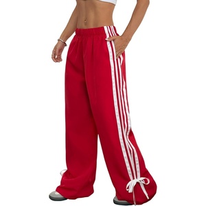 ZAFUL Womens Side Striped Baggy Pants Wide Leg Track Pants Streetwear(3-red)