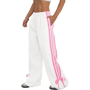 ZAFUL Womens Side Striped Baggy Pants Wide Leg Track Pants Streetwear(3-white&pink)