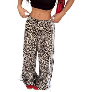 ZAFUL Womens Side Striped Baggy Pants Wide Leg Track Pants Streetwear(4-apricot Leopard)